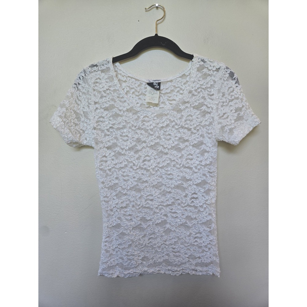 Vintage Judy Knapp White Lace Top 90s Y2K Coquette Fairycore Sheer Tee Medium
